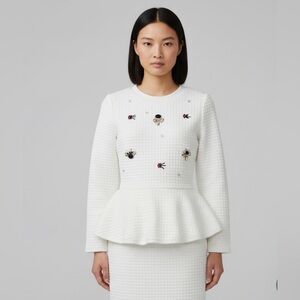 CC Boutique White Embellished Peplum mini suit